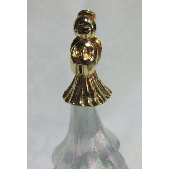 VTG Fenton Glass CHRISTMAS TREE 6.5" FIGURINE Large White Iridescent + Angel - Picture 2 of 7